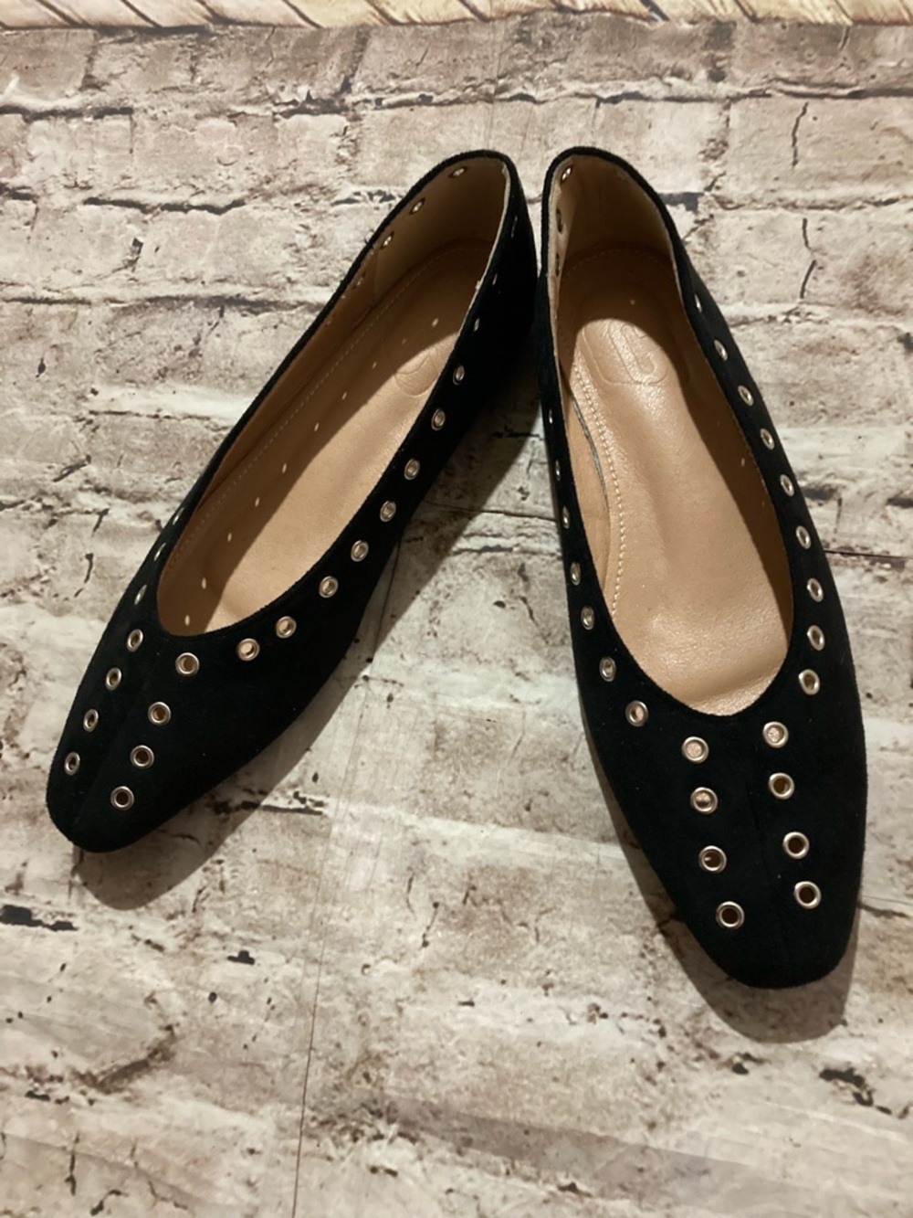 NWOT black faux suede flat shoes, size 38 -8